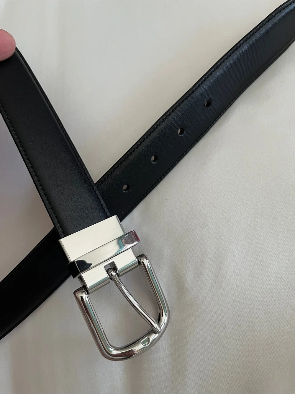 Cole Haan NWOT reversible leather belt black brown silver engraved buckle 38